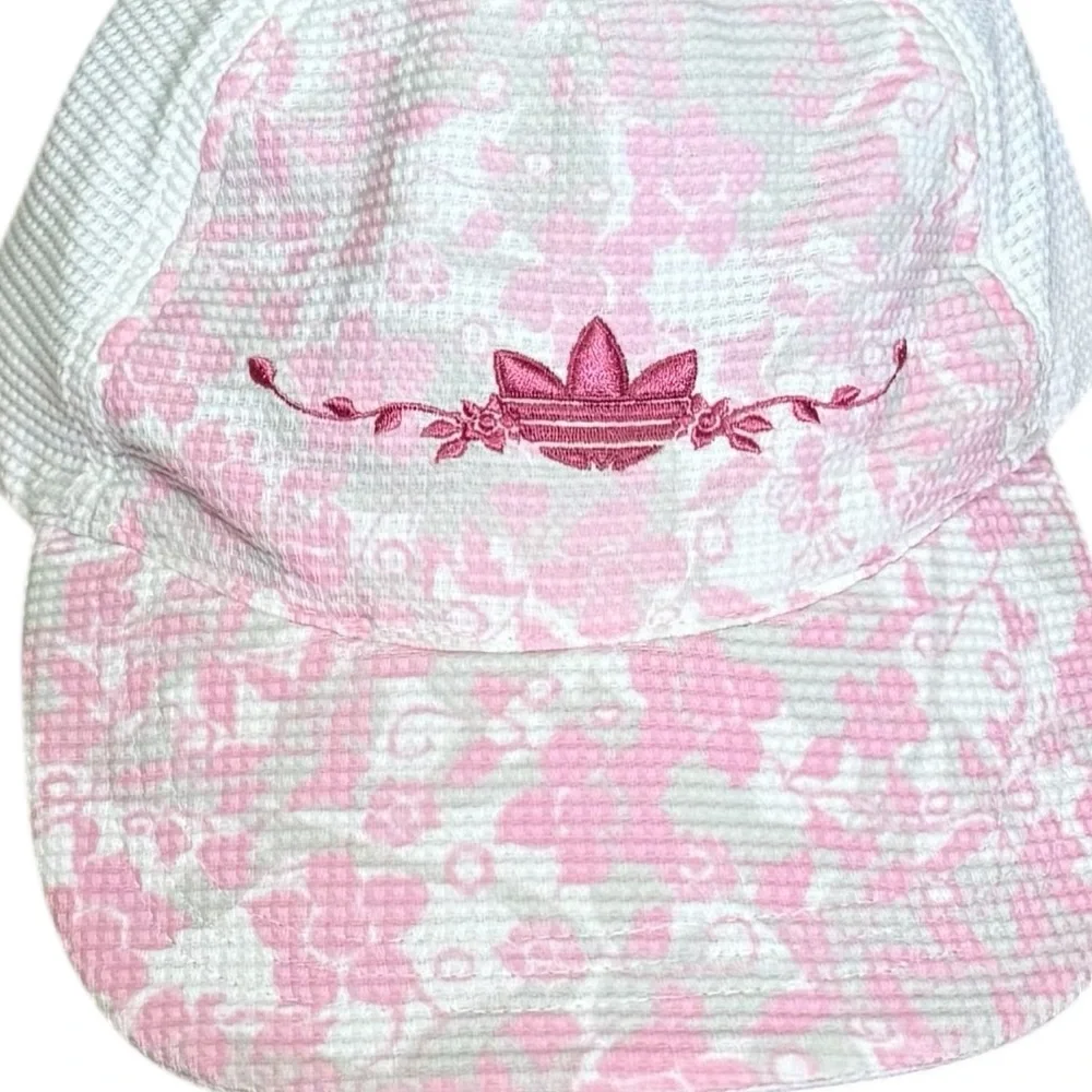 Adidas White and Pink Embroidered Logo Tag Hat